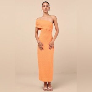 Lulus Domicia Light Orange Ribbed One-Shoulder Maxi Dress size large